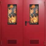 Двупольная противопожарная дверь с вентиляцией и окошками